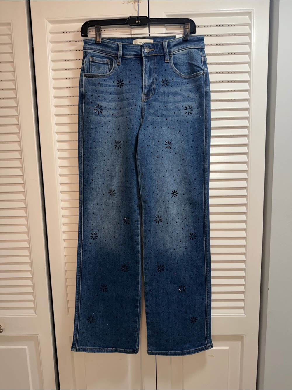 Risen Los Angeles  Wide-Leg Jean with Embellished Crystal Star Motif